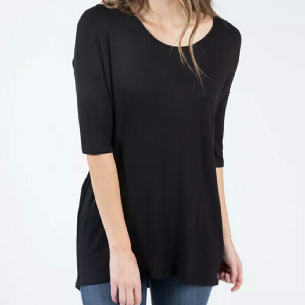 Agnes & Dora Women's Size Small Tall Long Torso Top Black Tunic Shirt